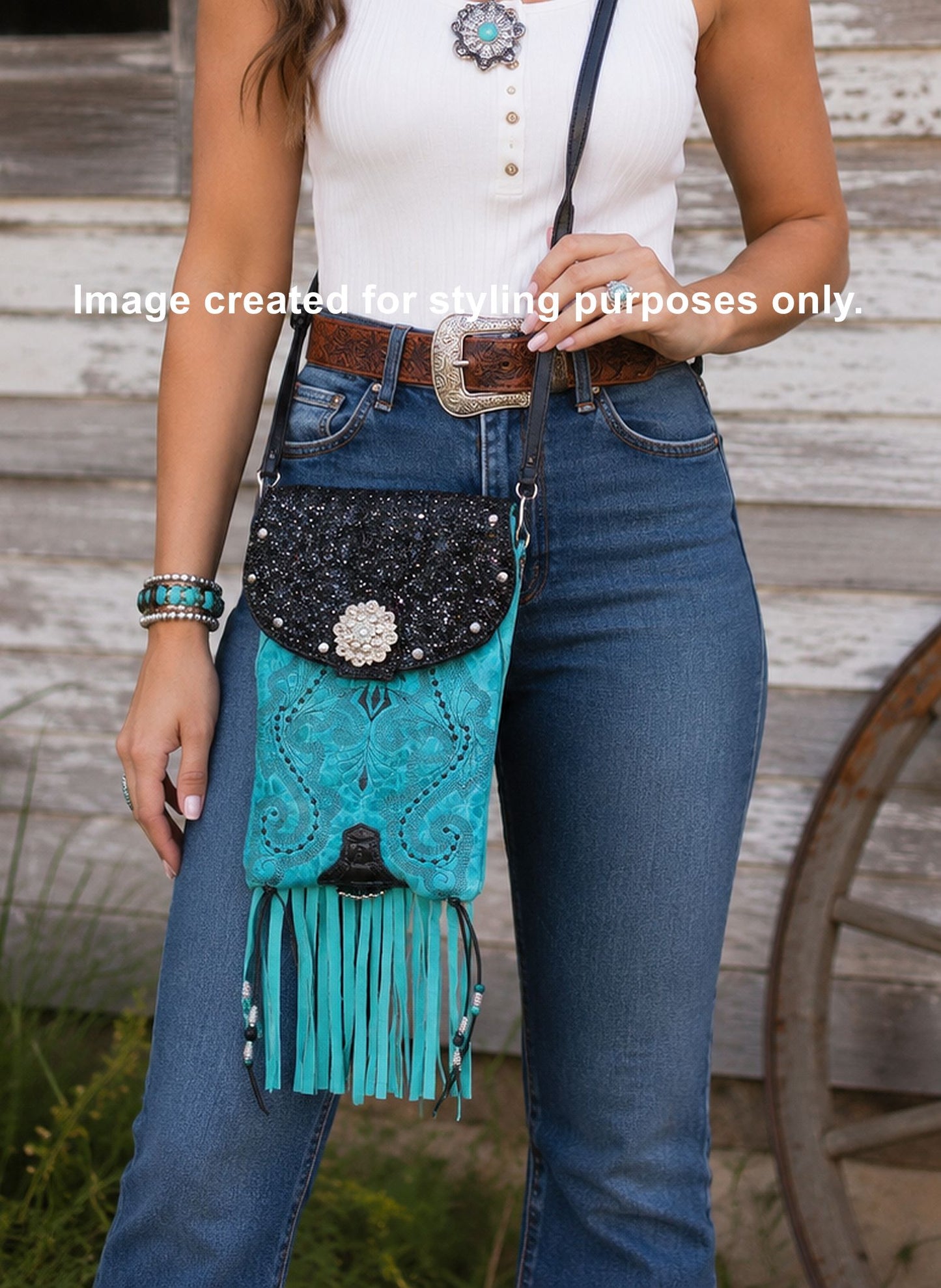Cowboy Boot Crossbody Hipster Bag with Fringe HP1099