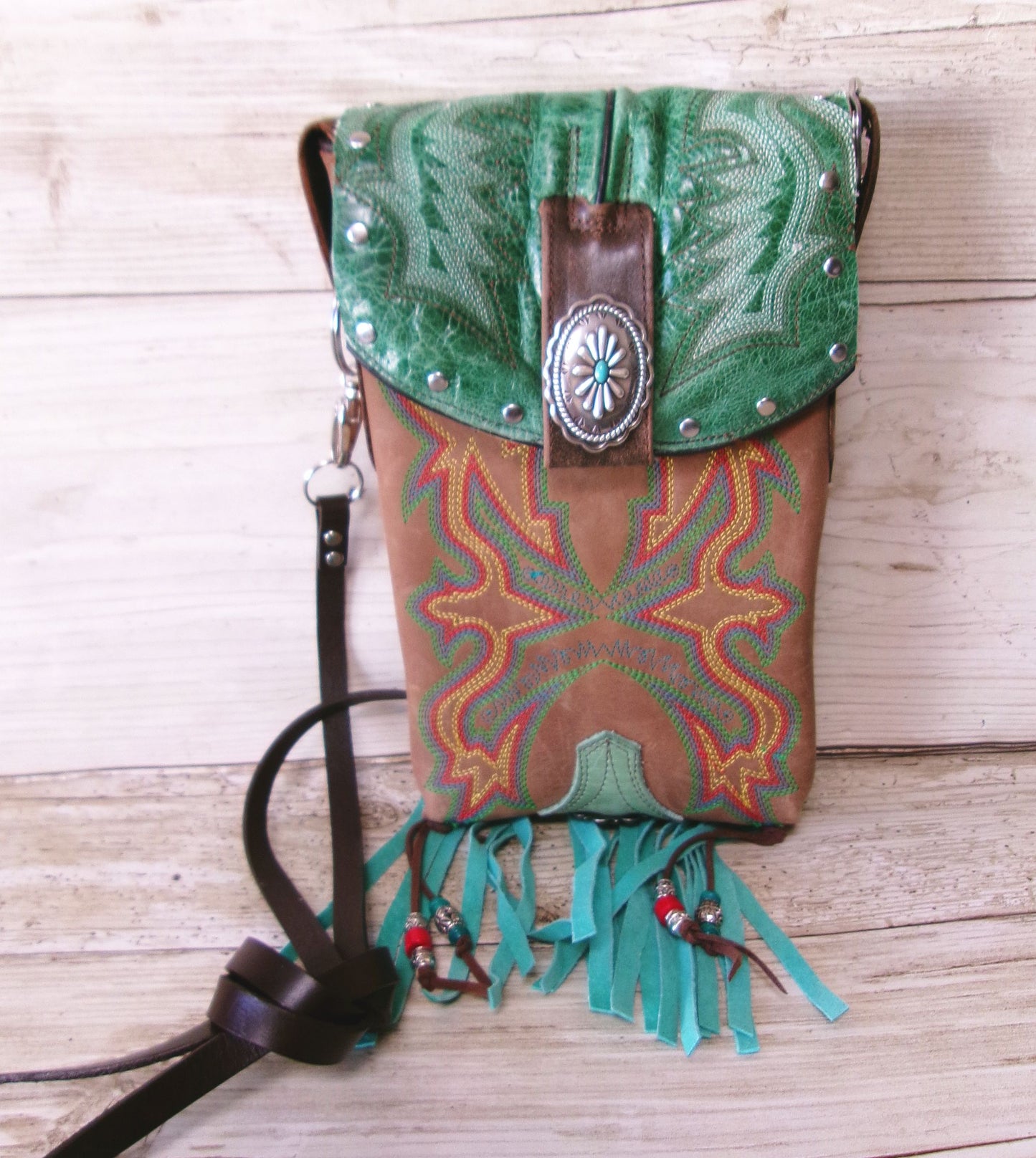 green crossbody cowboy boot purse