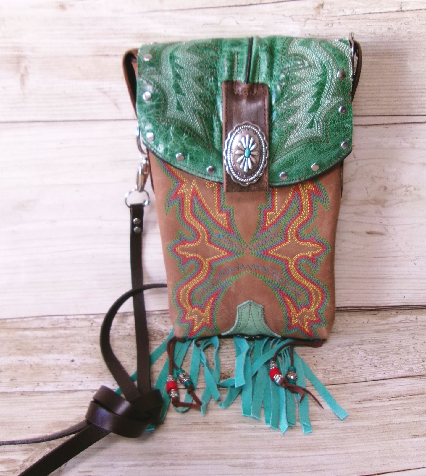 green crossbody cowboy boot purse