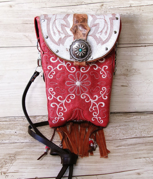 pretty red hipster style cowboy boot purse