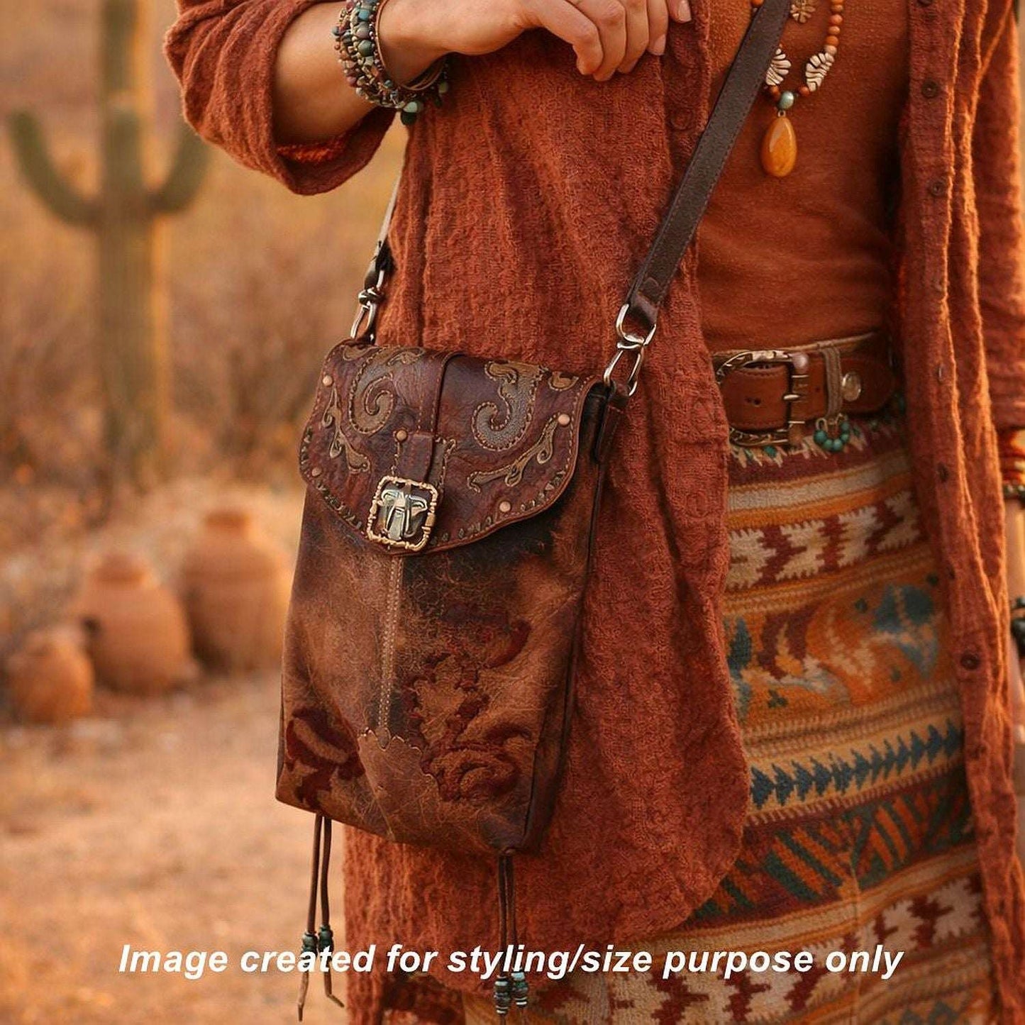 Cowboy Boot Crossbody Hipster Bag HP1120 handcrafted from cowboy boots. Shop Handbags at ChrisThompsonBags.com and buy the best ["Crossbody","fringe","Hipster","phoenix","Small","thunderbird","Turquoise"] at Chris Thompson Bags.