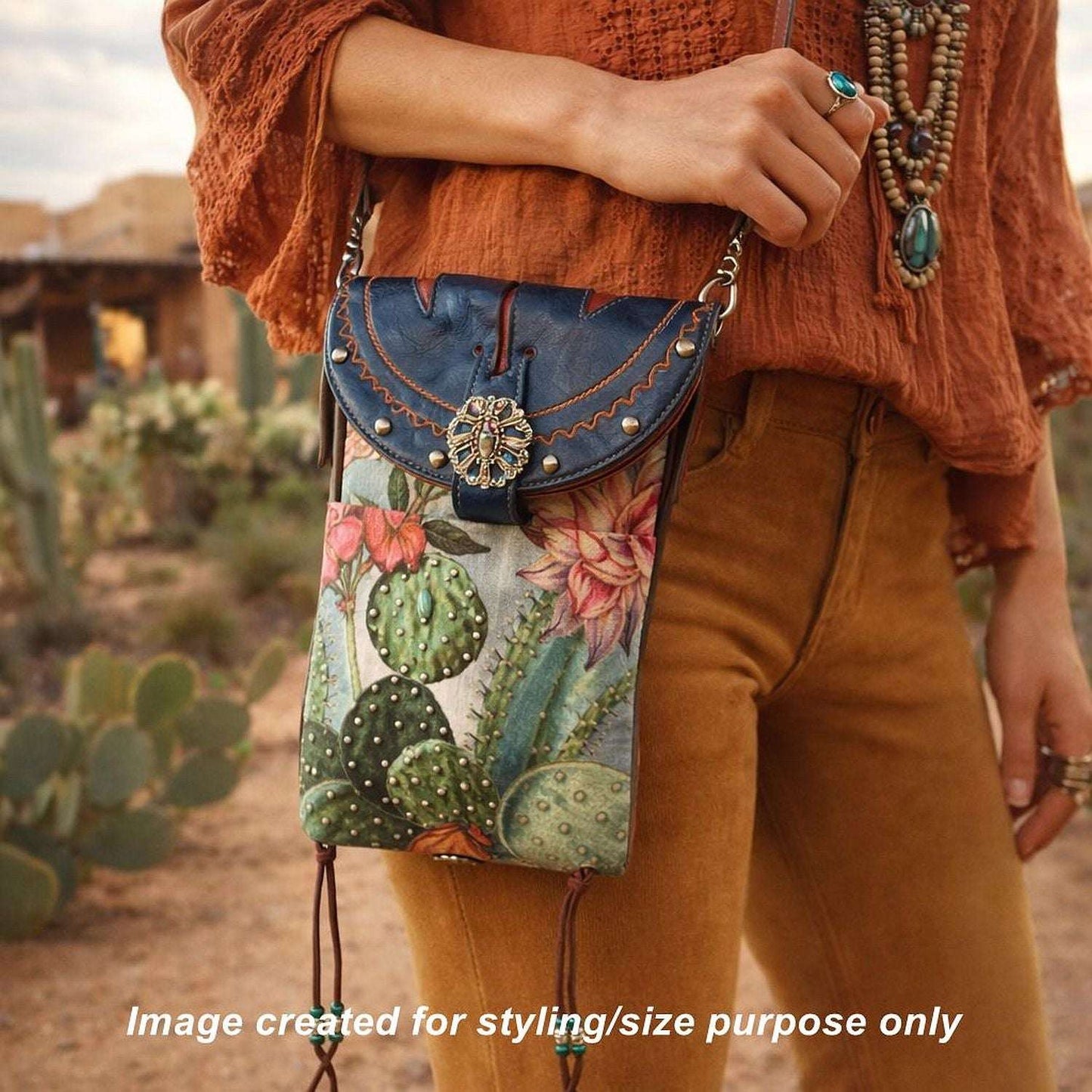 Cowboy Boot Crossbody Hipster Bag HP1121 handcrafted from cowboy boots. Shop Handbags at ChrisThompsonBags.com and buy the best ["cactus","Crossbody","fringe","Hipster","Small","Turquoise"] at Chris Thompson Bags.
