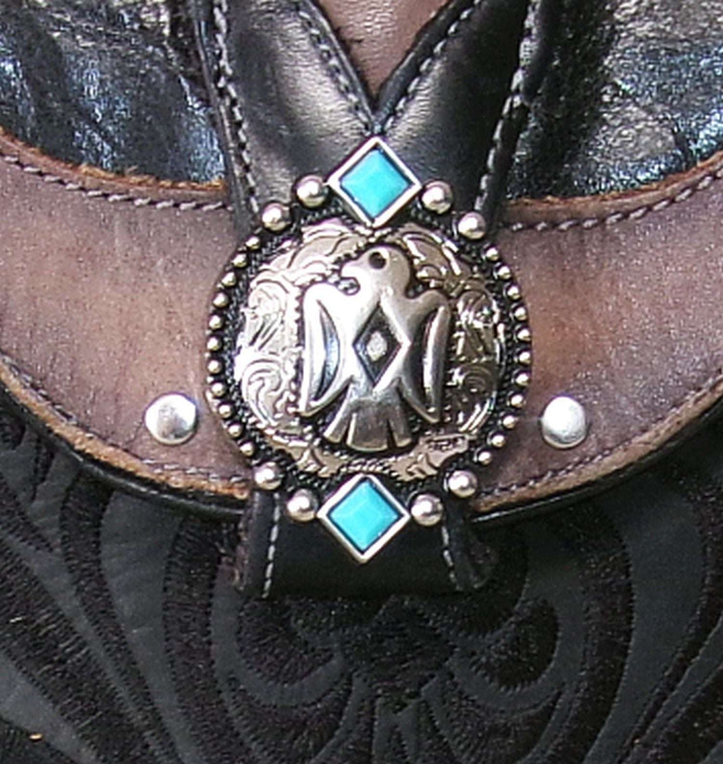 Cowboy Boot Crossbody Hipster Bag HP1122 handcrafted from cowboy boots. Shop Handbags at ChrisThompsonBags.com and buy the best ["Crossbody","fringe","Hipster","phoenix","Small","thunderbird","Turquoise"] at Chris Thompson Bags.