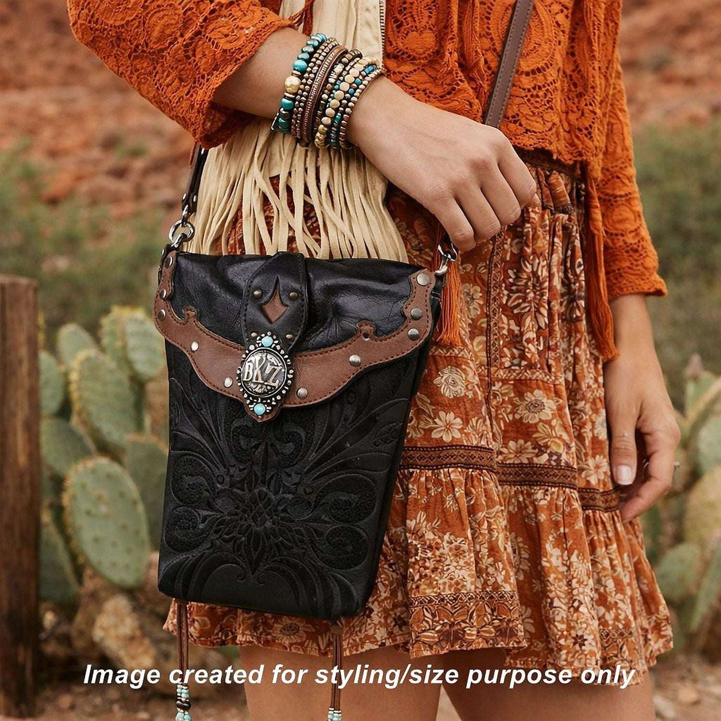 Cowboy Boot Crossbody Hipster Bag HP1122 handcrafted from cowboy boots. Shop Handbags at ChrisThompsonBags.com and buy the best ["Crossbody","fringe","Hipster","phoenix","Small","thunderbird","Turquoise"] at Chris Thompson Bags.