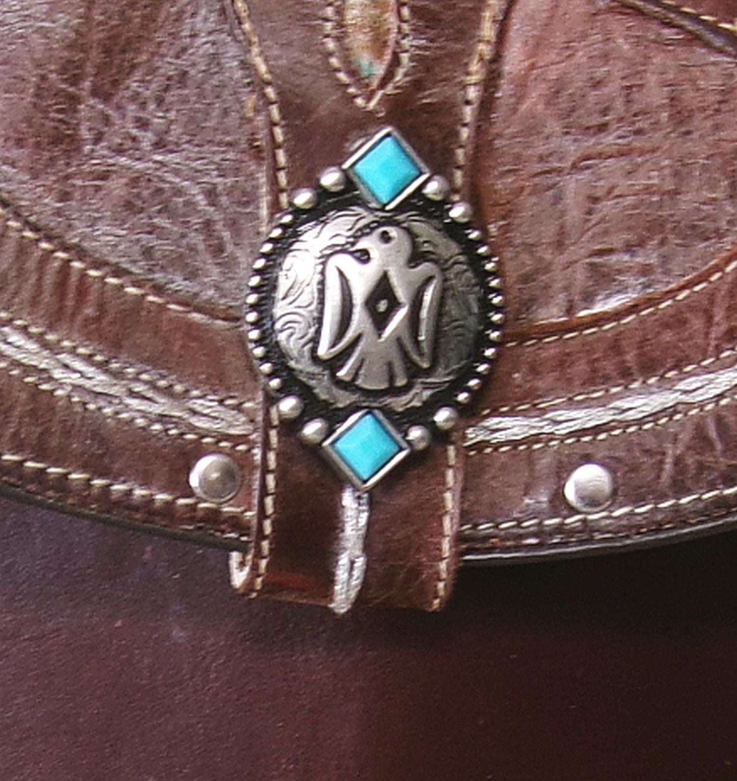 Cowboy Boot Crossbody Hipster Bag HP1123 handcrafted from cowboy boots. Shop Handbags at ChrisThompsonBags.com and buy the best ["Crossbody","fringe","Hipster","phoenix","Small","thunderbird","Turquoise"] at Chris Thompson Bags.