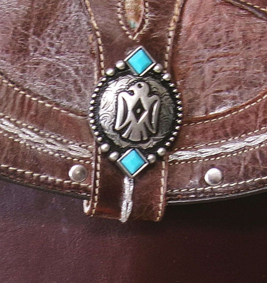 Cowboy Boot Crossbody Hipster Bag HP1123 handcrafted from cowboy boots. Shop Handbags at ChrisThompsonBags.com and buy the best ["Crossbody","fringe","Hipster","phoenix","Small","thunderbird","Turquoise"] at Chris Thompson Bags.