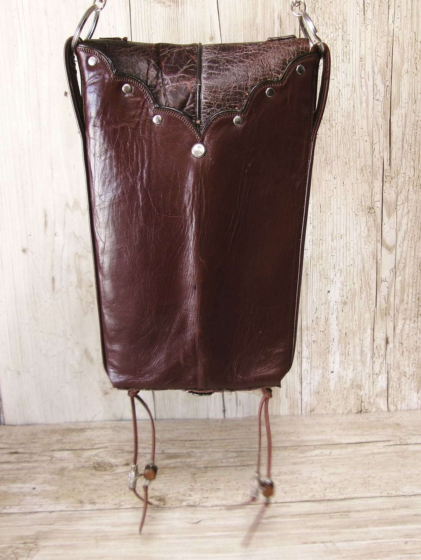 Cowboy Boot Crossbody Hipster Bag HP1123 handcrafted from cowboy boots. Shop Handbags at ChrisThompsonBags.com and buy the best ["Crossbody","fringe","Hipster","phoenix","Small","thunderbird","Turquoise"] at Chris Thompson Bags.