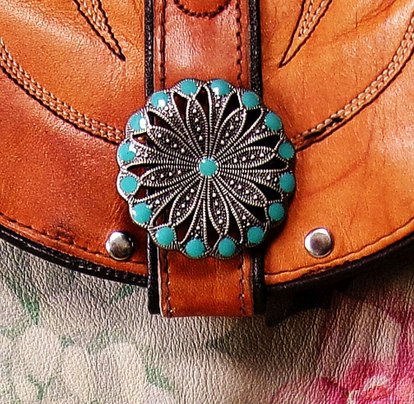 Cowboy Boot Crossbody Hipster Bag HP1124 handcrafted from cowboy boots. Shop Handbags at ChrisThompsonBags.com and buy the best ["cactus","Crossbody","fringe","Hipster","longhorn","Small","Turquoise"] at Chris Thompson Bags.