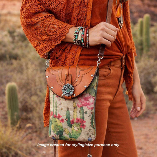 Cowboy Boot Crossbody Hipster Bag HP1124 handcrafted from cowboy boots. Shop Handbags at ChrisThompsonBags.com and buy the best ["cactus","Crossbody","fringe","Hipster","longhorn","Small","Turquoise"] at Chris Thompson Bags.