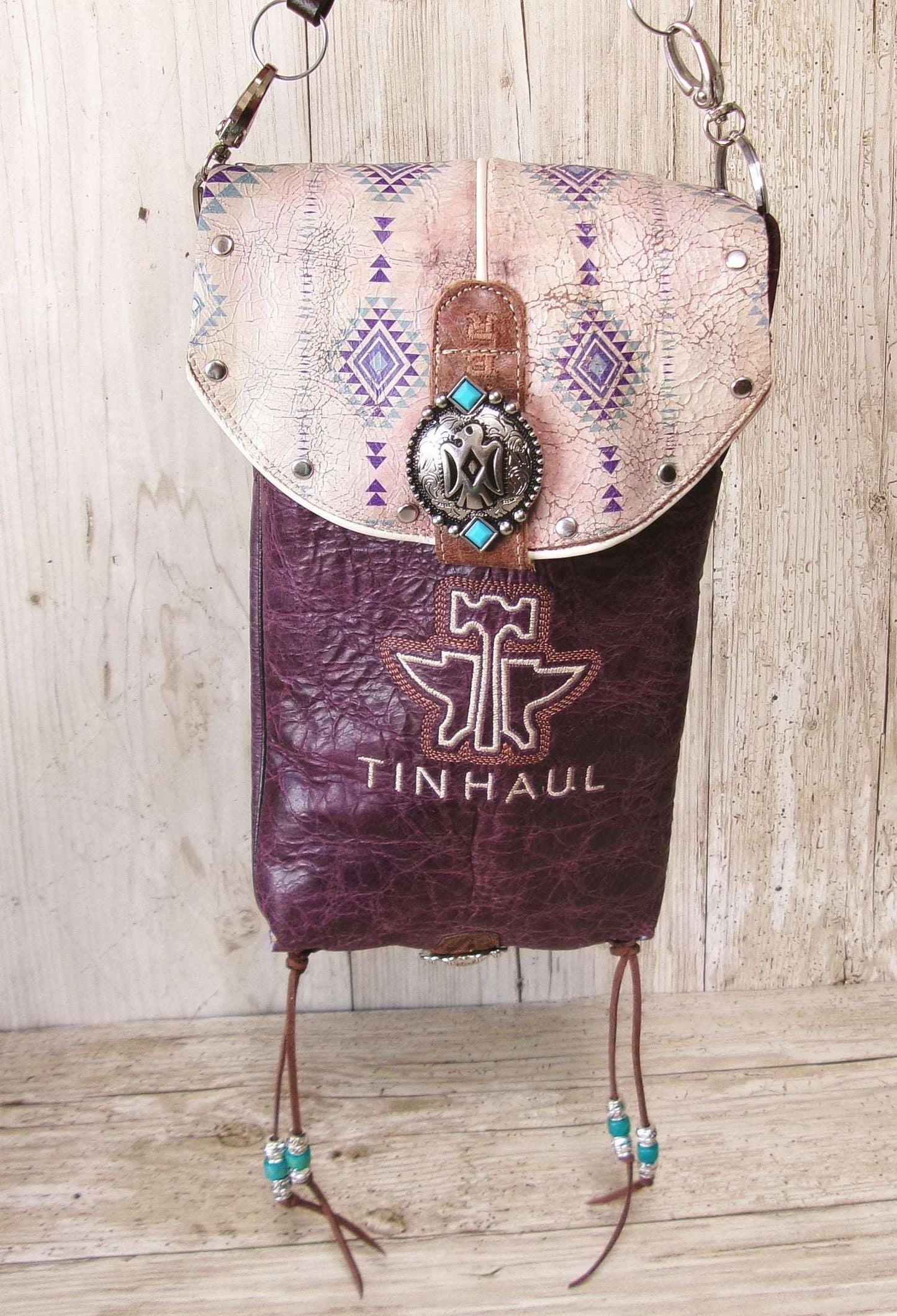 Cowboy Boot Crossbody Hipster Bag HP1125 handcrafted from cowboy boots. Shop Handbags at ChrisThompsonBags.com and buy the best ["Crossbody","fringe","Hipster","phoenix","Small","thunderbird","Turquoise"] at Chris Thompson Bags.