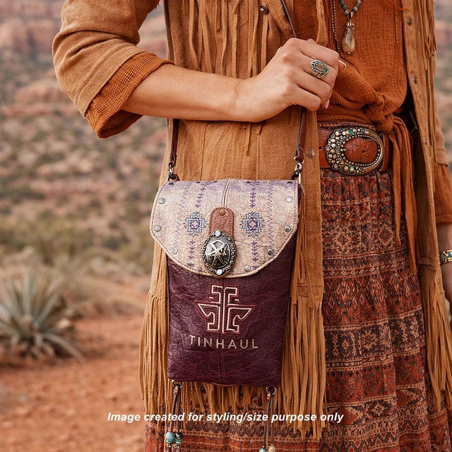 Cowboy Boot Crossbody Hipster Bag HP1125 handcrafted from cowboy boots. Shop Handbags at ChrisThompsonBags.com and buy the best ["Crossbody","fringe","Hipster","phoenix","Small","thunderbird","Turquoise"] at Chris Thompson Bags.