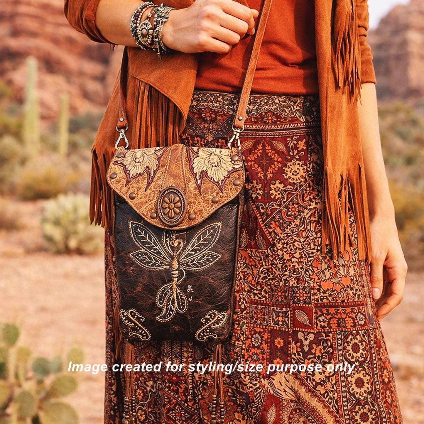 Cowboy Boot Crossbody Hipster Bag HP1129 handcrafted from cowboy boots. Shop Handbags at ChrisThompsonBags.com and buy the best ["Crossbody","dragonfly","fringe","Hipster","Small"] at Chris Thompson Bags.