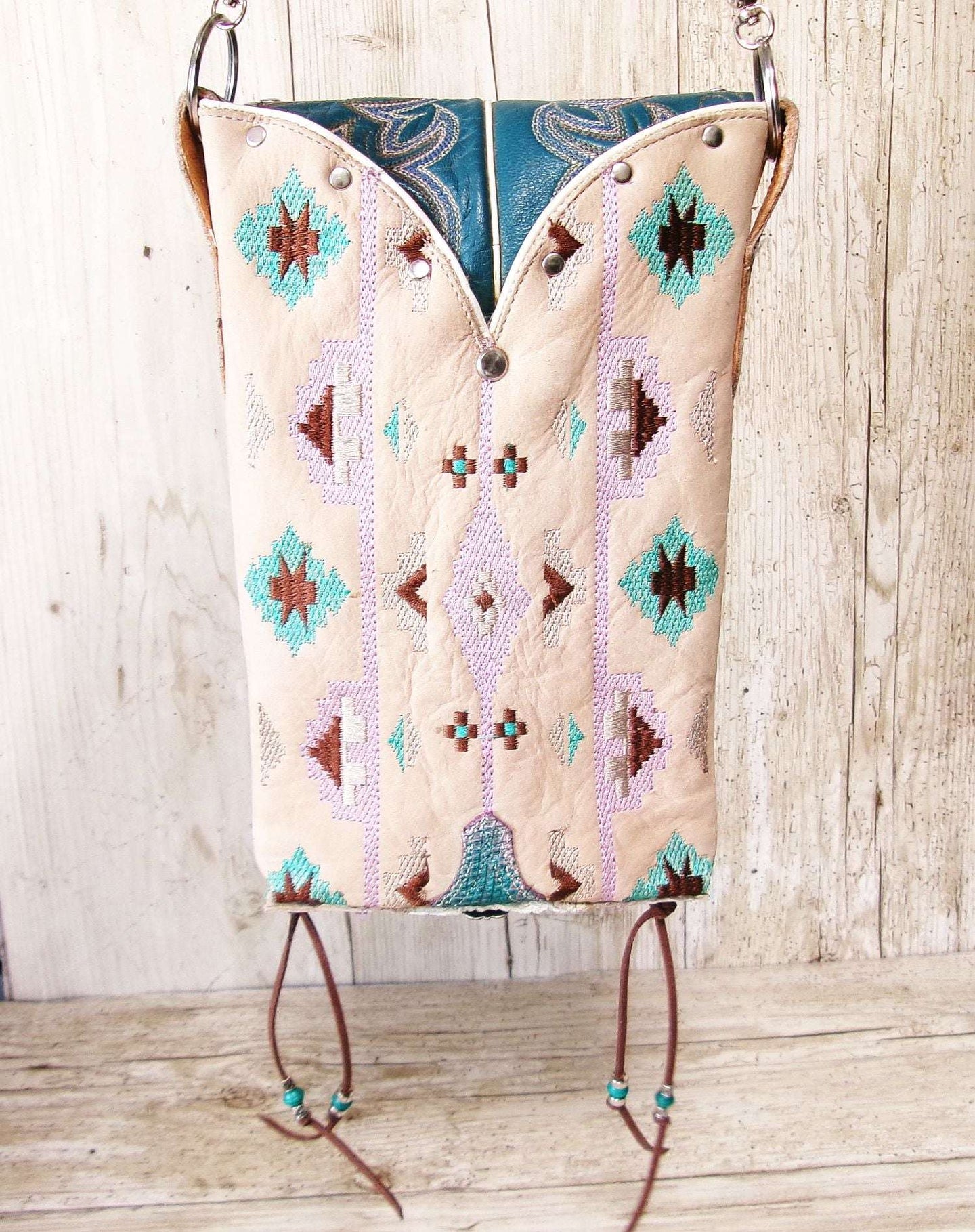 Cowboy Boot Crossbody Hipster Bag HP1130 handcrafted from cowboy boots. Shop Handbags at ChrisThompsonBags.com and buy the best ["Crossbody","fringe","Hipster","longhorn","Small"] at Chris Thompson Bags.
