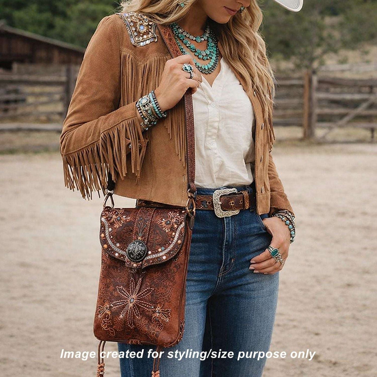 Cowboy Boot Crossbody Hipster Bag HP1131 handcrafted from cowboy boots. Shop Handbags at ChrisThompsonBags.com and buy the best ["Crossbody","feathers","floral","fringe","Hipster","Small"] at Chris Thompson Bags.