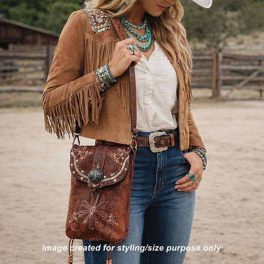 Cowboy Boot Crossbody Hipster Bag HP1131 handcrafted from cowboy boots. Shop Handbags at ChrisThompsonBags.com and buy the best ["Crossbody","feathers","floral","fringe","Hipster","Small"] at Chris Thompson Bags.