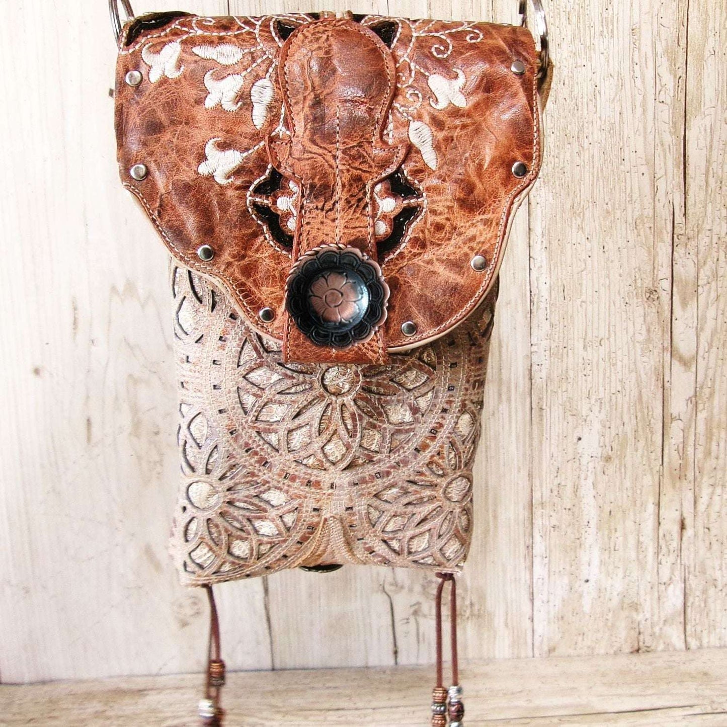 Cowboy Boot Crossbody Hipster Bag HP1133 handcrafted from cowboy boots. Shop Handbags at ChrisThompsonBags.com and buy the best ["Crossbody","fringe","glitter","Hipster","Small"] at Chris Thompson Bags.