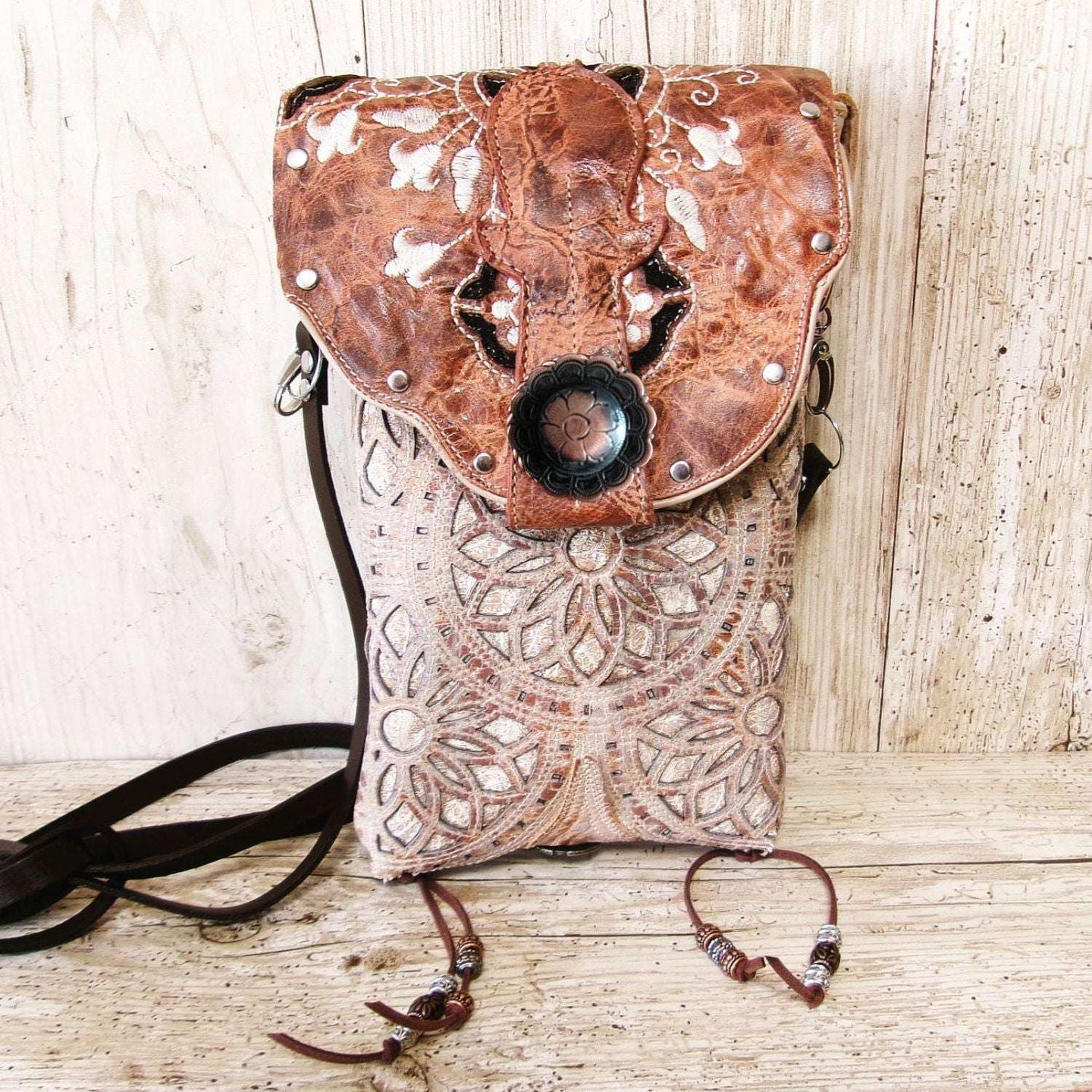 Cowboy Boot Crossbody Hipster Bag HP1133 handcrafted from cowboy boots. Shop Handbags at ChrisThompsonBags.com and buy the best ["Crossbody","fringe","glitter","Hipster","Small"] at Chris Thompson Bags.