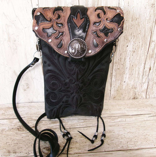 Cowboy Boot Crossbody Hipster Bag HP1134 handcrafted from cowboy boots. Shop Handbags at ChrisThompsonBags.com and buy the best ["Crossbody","feathers","fringe","Hipster","Small"] at Chris Thompson Bags.