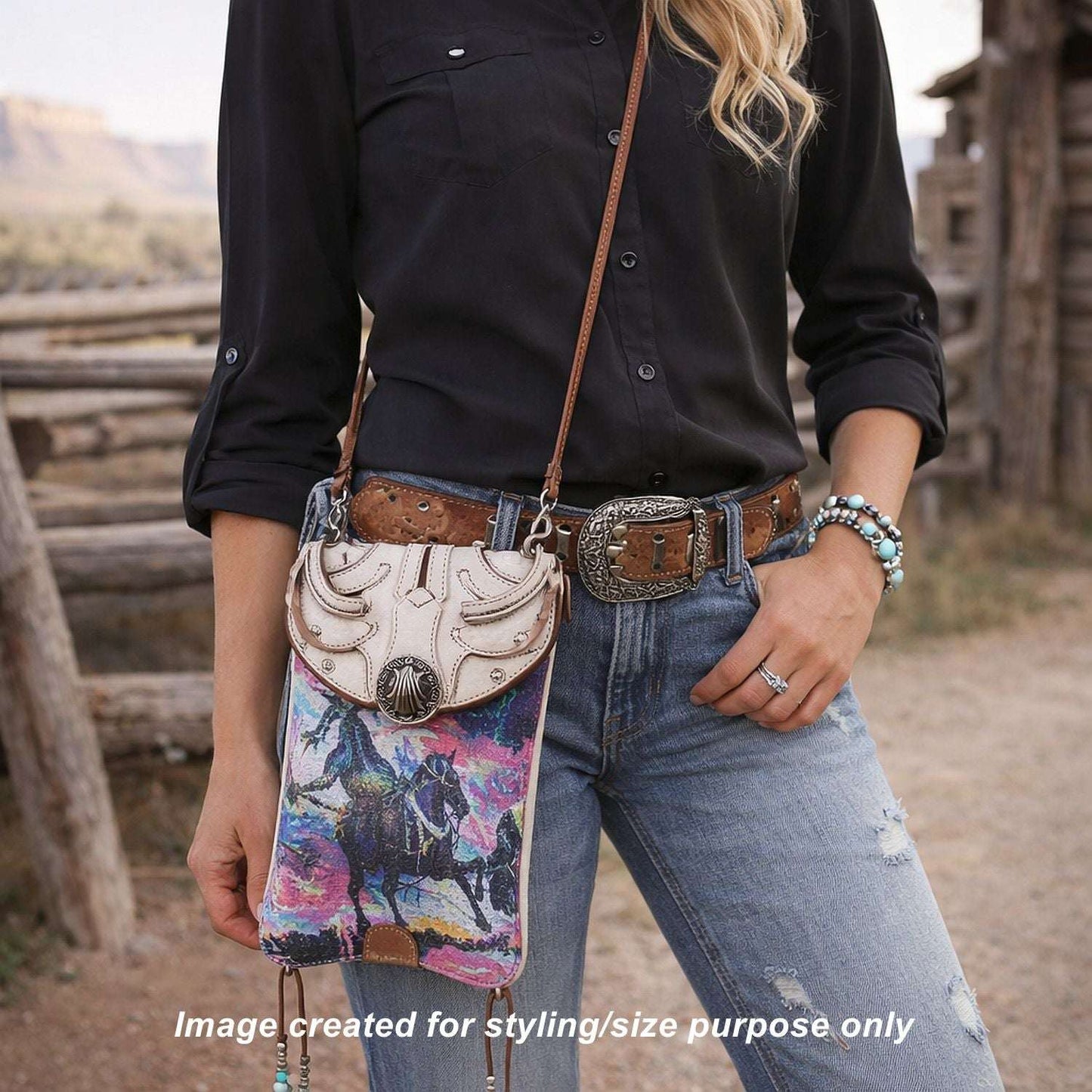 Cowboy Boot Crossbody Hipster Bag HP1135 handcrafted from cowboy boots. Shop Handbags at ChrisThompsonBags.com and buy the best ["Crossbody","feathers","fringe","Hipster","Small"] at Chris Thompson Bags.