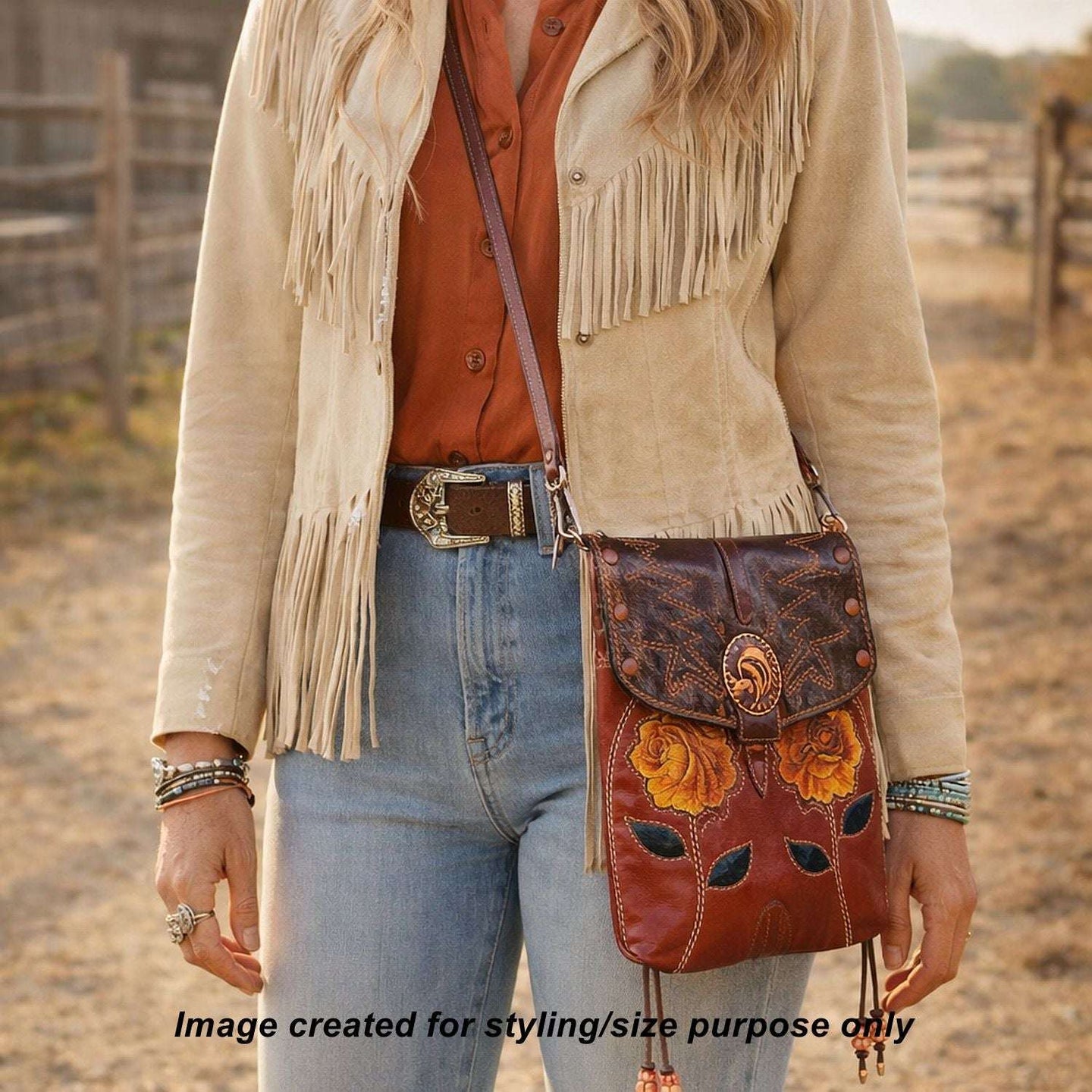 Cowboy Boot Crossbody Hipster Bag HP1136 handcrafted from cowboy boots. Shop Handbags at ChrisThompsonBags.com and buy the best ["Crossbody","floral","fringe","Hipster","Small"] at Chris Thompson Bags.