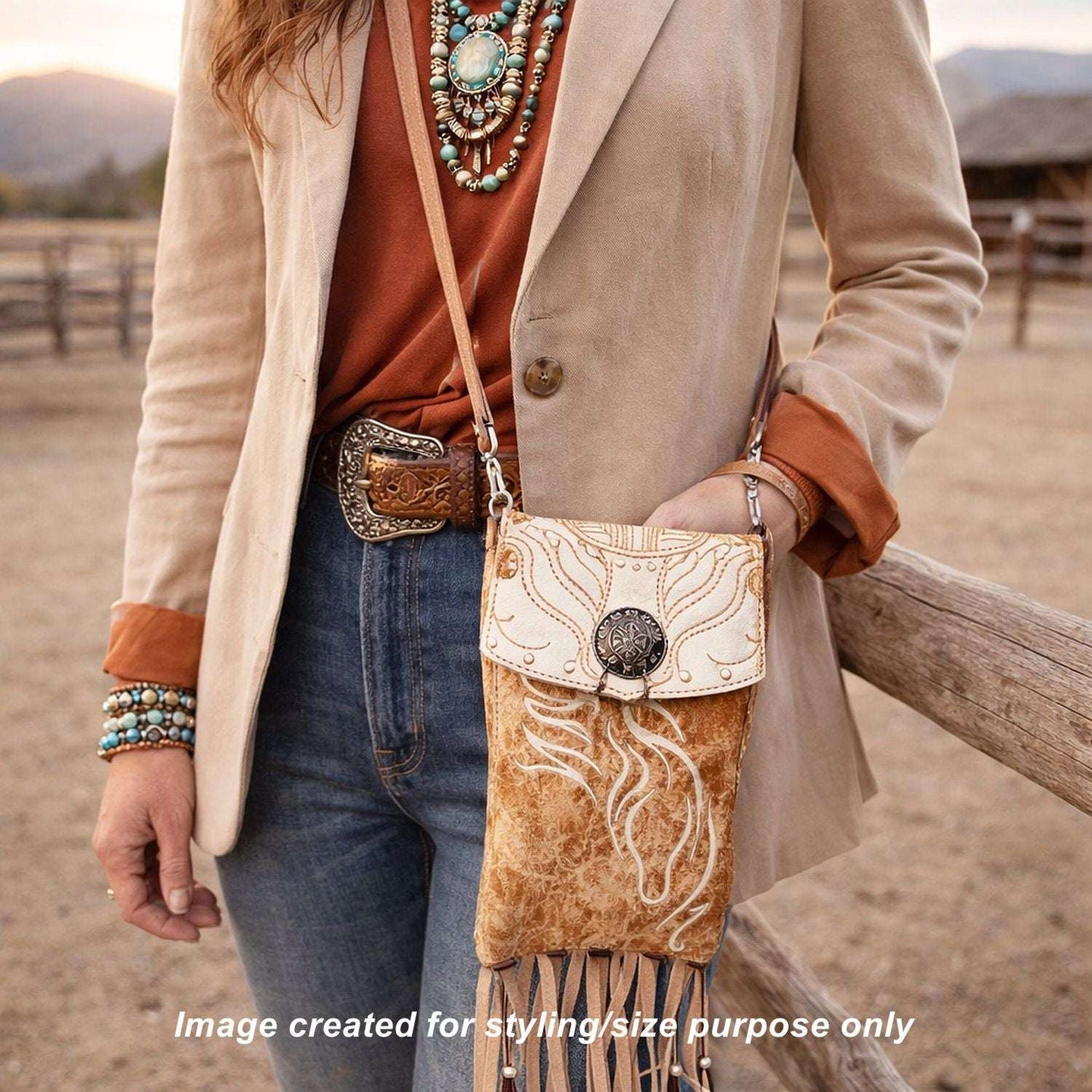 Cowboy Boot Crossbody Hipster Bag with Fringe HP1137 handcrafted from cowboy boots. Shop Handbags at ChrisThompsonBags.com and buy the best ["Crossbody","fringe","Hipster","horses","Small"] at Chris Thompson Bags.