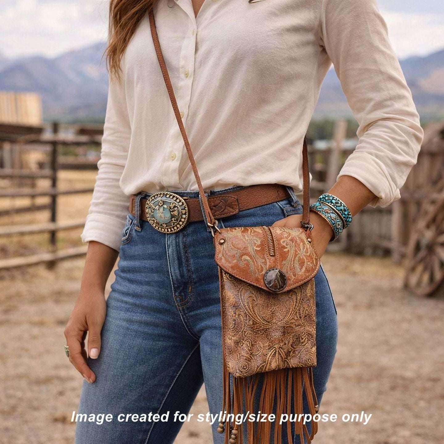 Cowboy Boot Crossbody Hipster Bag with Fringe HP1138 handcrafted from cowboy boots. Shop Handbags at ChrisThompsonBags.com and buy the best ["Crossbody","feathers","fringe","Hipster","horses","Small"] at Chris Thompson Bags.