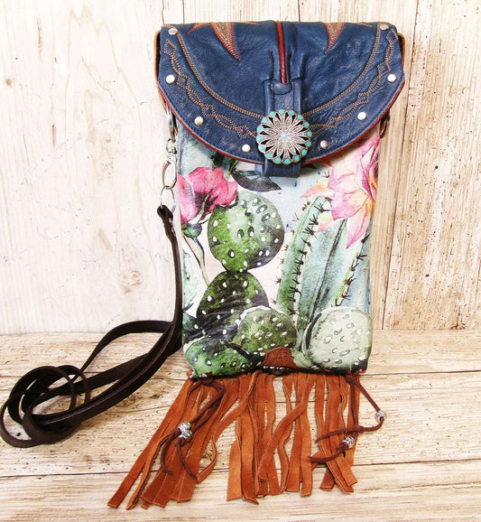 Cowboy Boot Crossbody Hipster Bag with Fringe HP1141 handcrafted from cowboy boots. Shop Handbags at ChrisThompsonBags.com and buy the best ["cactus","Crossbody","fringe","Hipster","Small"] at Chris Thompson Bags.