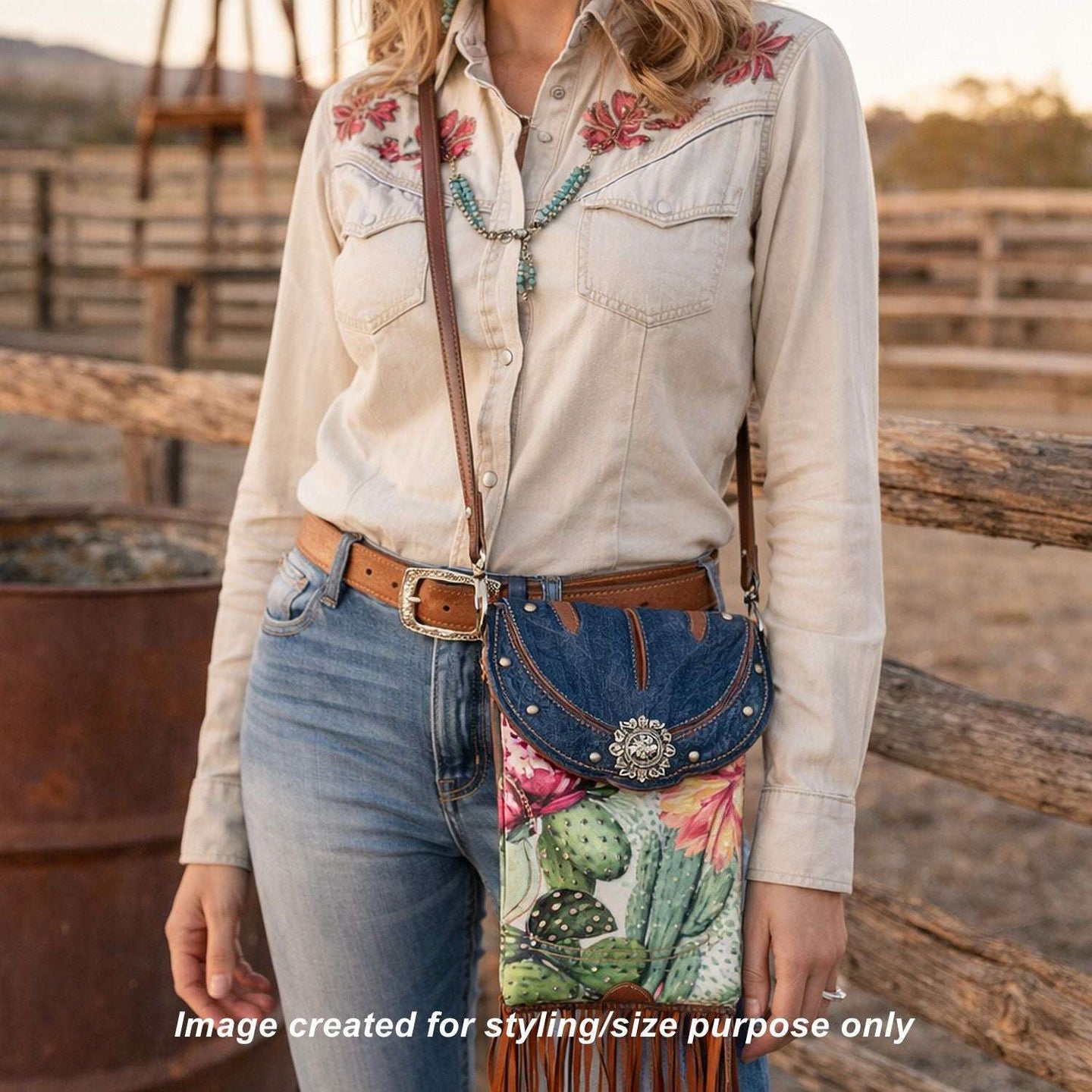 Cowboy Boot Crossbody Hipster Bag with Fringe HP1141 handcrafted from cowboy boots. Shop Handbags at ChrisThompsonBags.com and buy the best ["cactus","Crossbody","fringe","Hipster","Small"] at Chris Thompson Bags.