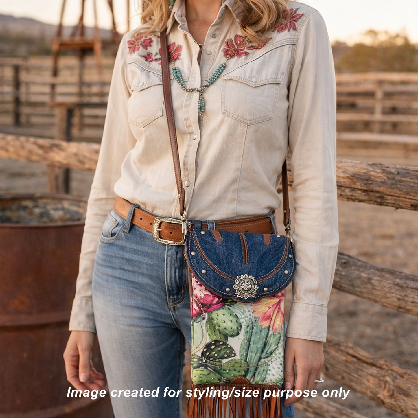 Cowboy Boot Crossbody Hipster Bag with Fringe HP1141 handcrafted from cowboy boots. Shop Handbags at ChrisThompsonBags.com and buy the best ["cactus","Crossbody","fringe","Hipster","Small"] at Chris Thompson Bags.