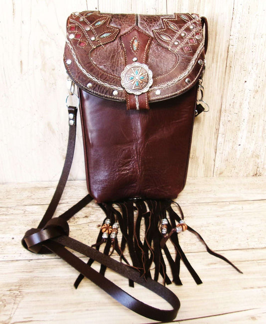 Cowboy Boot Crossbody Hipster Bag with Fringe HP1143 handcrafted from cowboy boots. Shop Handbags at ChrisThompsonBags.com and buy the best ["Crossbody","feathers","fringe","Hipster","Small"] at Chris Thompson Bags.