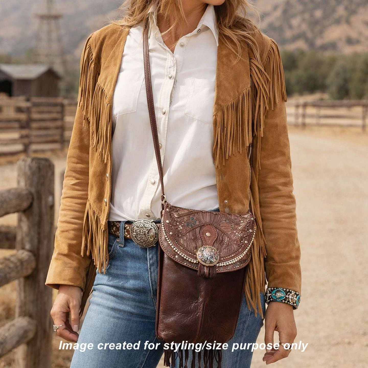 Cowboy Boot Crossbody Hipster Bag with Fringe HP1143 handcrafted from cowboy boots. Shop Handbags at ChrisThompsonBags.com and buy the best ["Crossbody","feathers","fringe","Hipster","Small"] at Chris Thompson Bags.