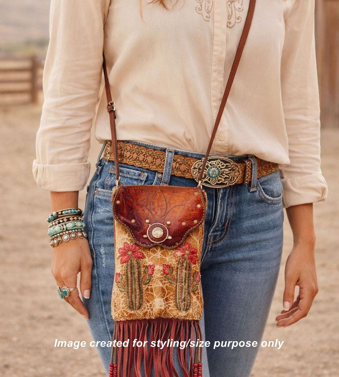 Cowboy Boot Crossbody Hipster Bag with Fringe HP1144 handcrafted from cowboy boots. Shop Handbags at ChrisThompsonBags.com and buy the best ["cactus","Crossbody","fringe","Hipster","Small"] at Chris Thompson Bags.