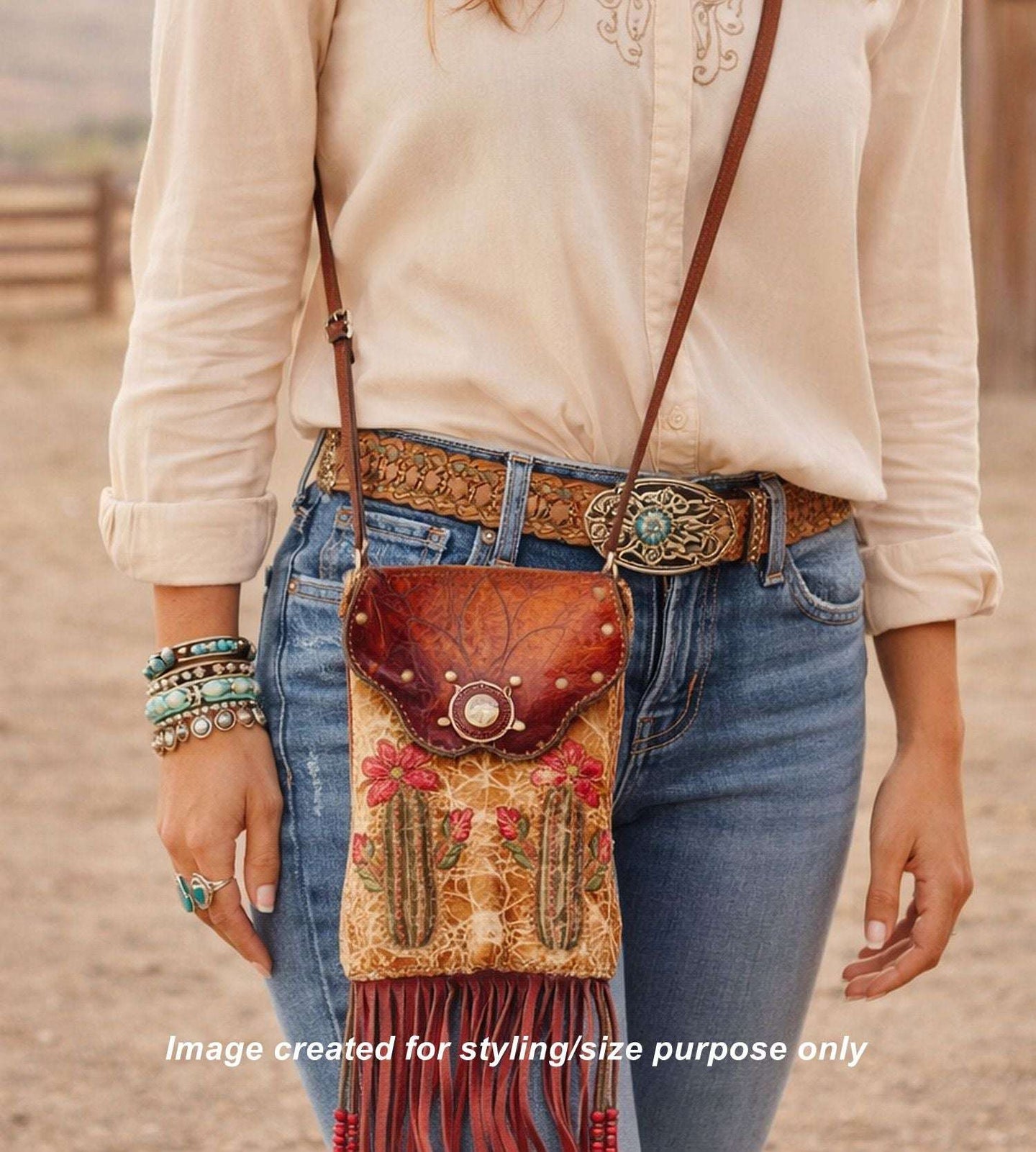Cowboy Boot Crossbody Hipster Bag with Fringe HP1144 handcrafted from cowboy boots. Shop Handbags at ChrisThompsonBags.com and buy the best ["cactus","Crossbody","fringe","Hipster","Small"] at Chris Thompson Bags.