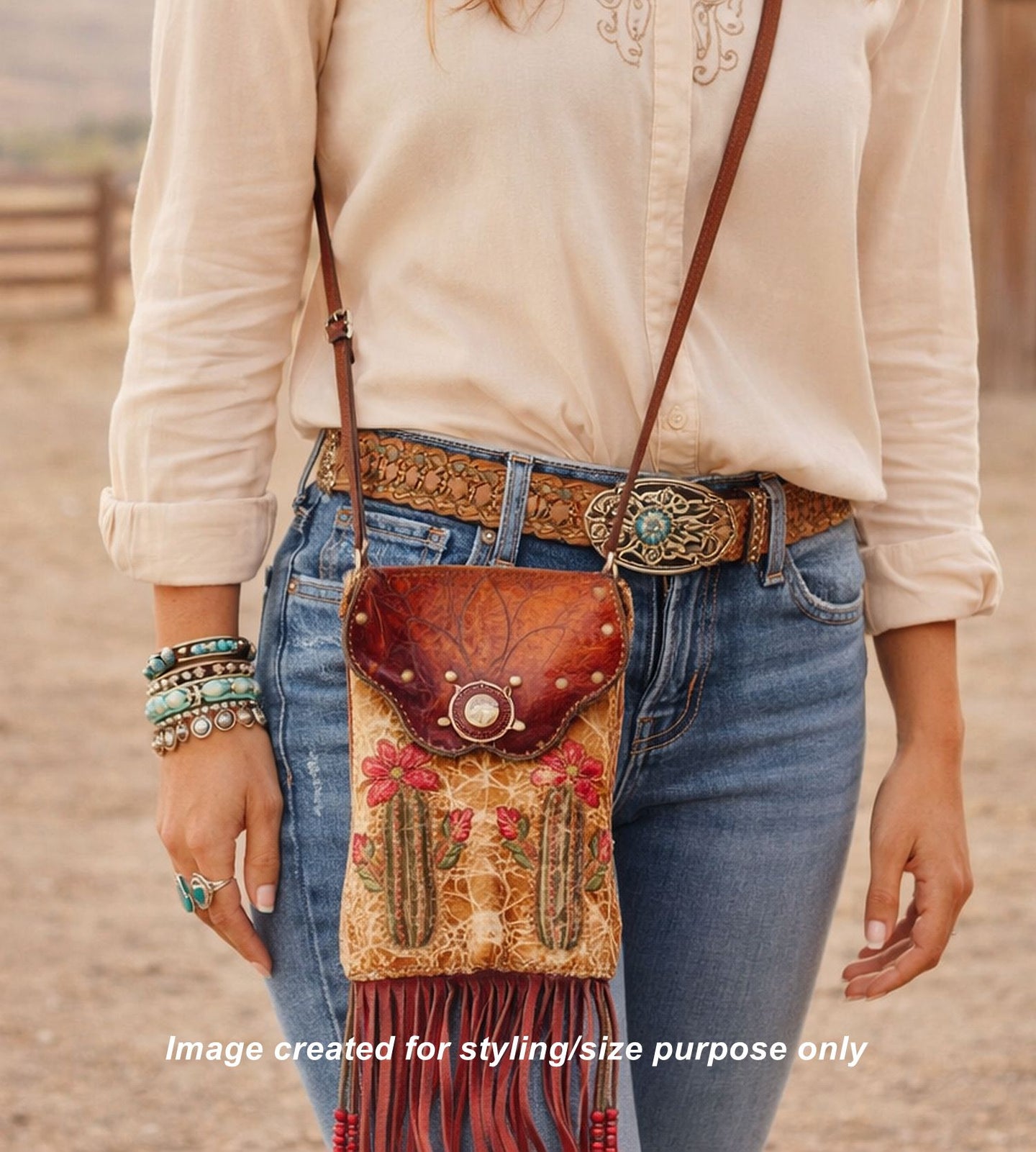 Cowboy Boot Crossbody Hipster Bag with Fringe HP1144 handcrafted from cowboy boots. Shop Handbags at ChrisThompsonBags.com and buy the best ["cactus","Crossbody","fringe","Hipster","Small"] at Chris Thompson Bags.