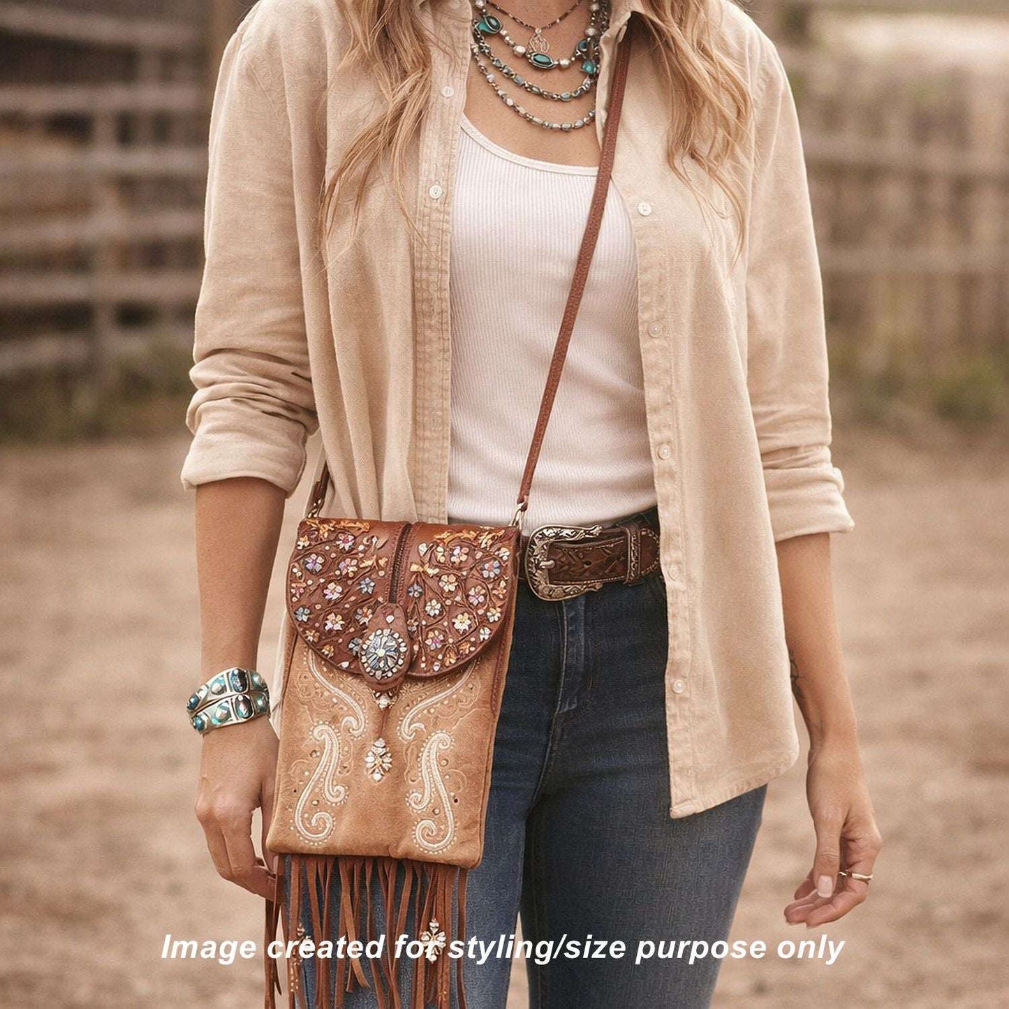 Cowboy Boot Crossbody Hipster Bag with Fringe HP1146 handcrafted from cowboy boots. Shop Handbags at ChrisThompsonBags.com and buy the best ["Crossbody","flowers","fringe","Hipster","Small"] at Chris Thompson Bags.
