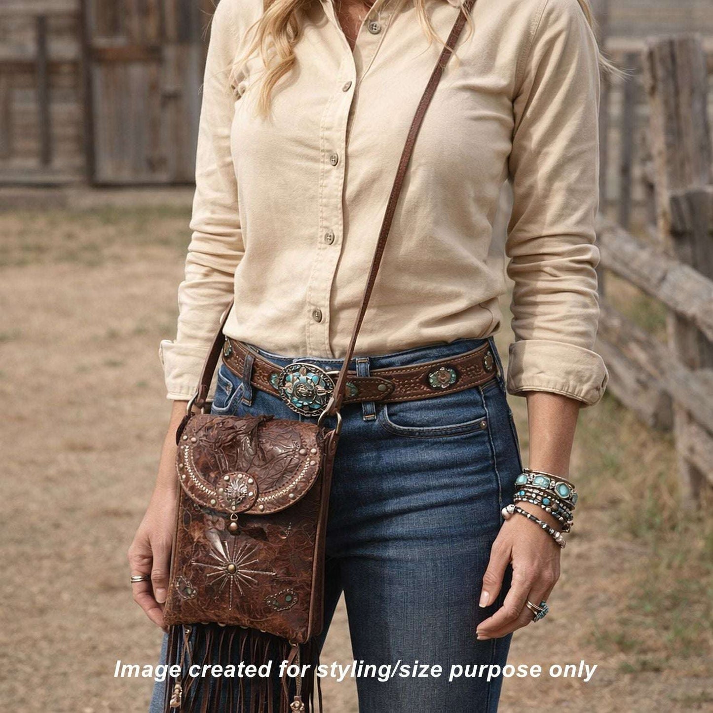 Cowboy Boot Crossbody Hipster Bag with Fringe HP1147 handcrafted from cowboy boots. Shop Handbags at ChrisThompsonBags.com and buy the best ["Crossbody","flowers","fringe","Hipster","Small"] at Chris Thompson Bags.