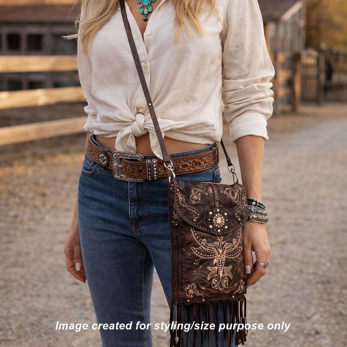 Cowboy Boot Crossbody Hipster Bag with Fringe HP1148 handcrafted from cowboy boots. Shop Handbags at ChrisThompsonBags.com and buy the best ["Crossbody","dragonfly","fringe","Hipster","Small"] at Chris Thompson Bags.