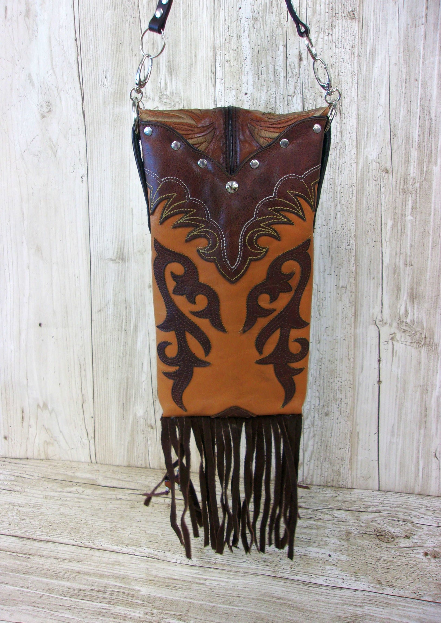 Cowboy Boot Crossbody Fringe Hipster Bag HP902 handcrafted from cowboy boots. Shop all unique leather western handbags, purses and totes at Chris Thompson Bags