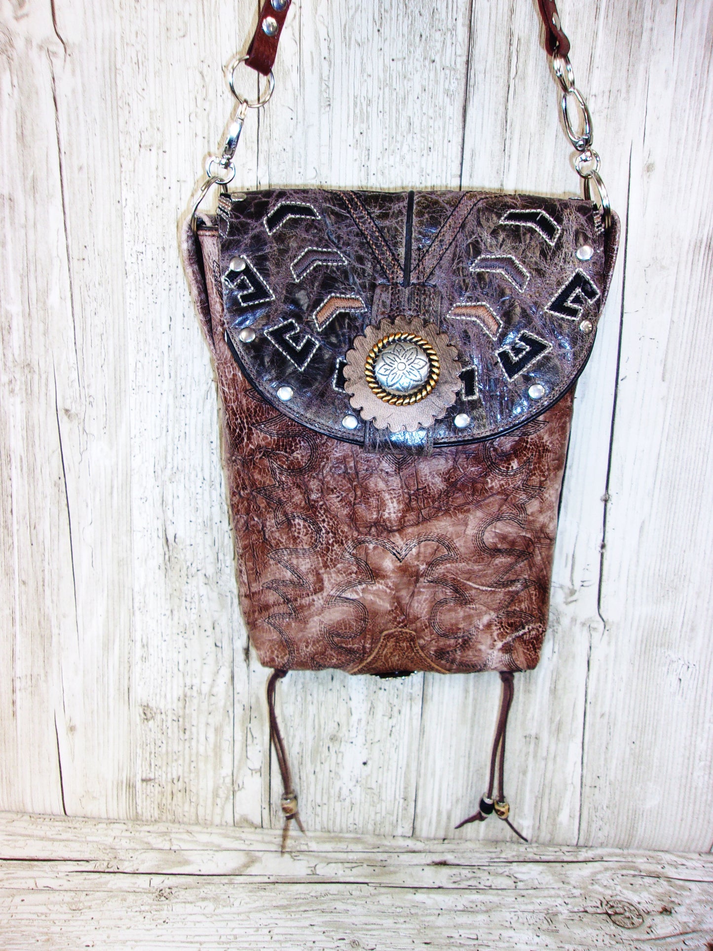 Cowboy Boot Crossbody Hipster Purse HP976 handcrafted from cowboy boots. Shop all unique leather western handbags, purses and totes at Chris Thompson Bags