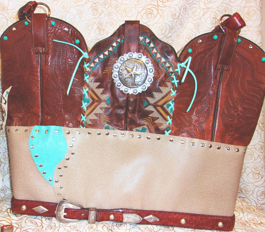 Cowboy Boot Laptop Tote LT31 handcrafted from cowboy boots. Shop Handbags at ChrisThompsonBags.com and buy the best boot purse, cowboy boot purse, cowgirl handbag, leather laptop tote, recycled cowboy boots, unique gift for her, unique gift for him, unique travel bag, western diaper bag, western laptop tote, western travel bag, XL cowboy Boot Purse, XL leather tote at Chris Thompson Bags.