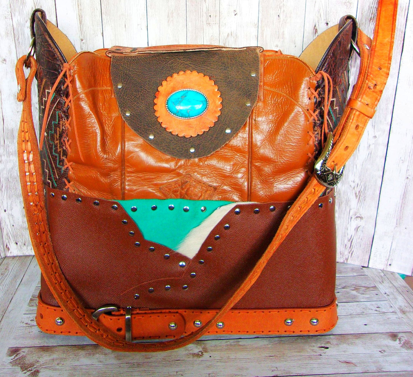 Cowboy Boot Laptop Tote LT37 handcrafted from cowboy boots. Shop Luggage & Bags at ChrisThompsonBags.com and buy the best boot purse, cowboy boot purse, cowgirl handbag, leather laptop tote, recycled cowboy boots, unique gift for her, unique gift for him, unique travel bag, western diaper bag, western laptop tote, western travel bag, XL cowboy Boot Purse, XL leather tote at Chris Thompson Bags.