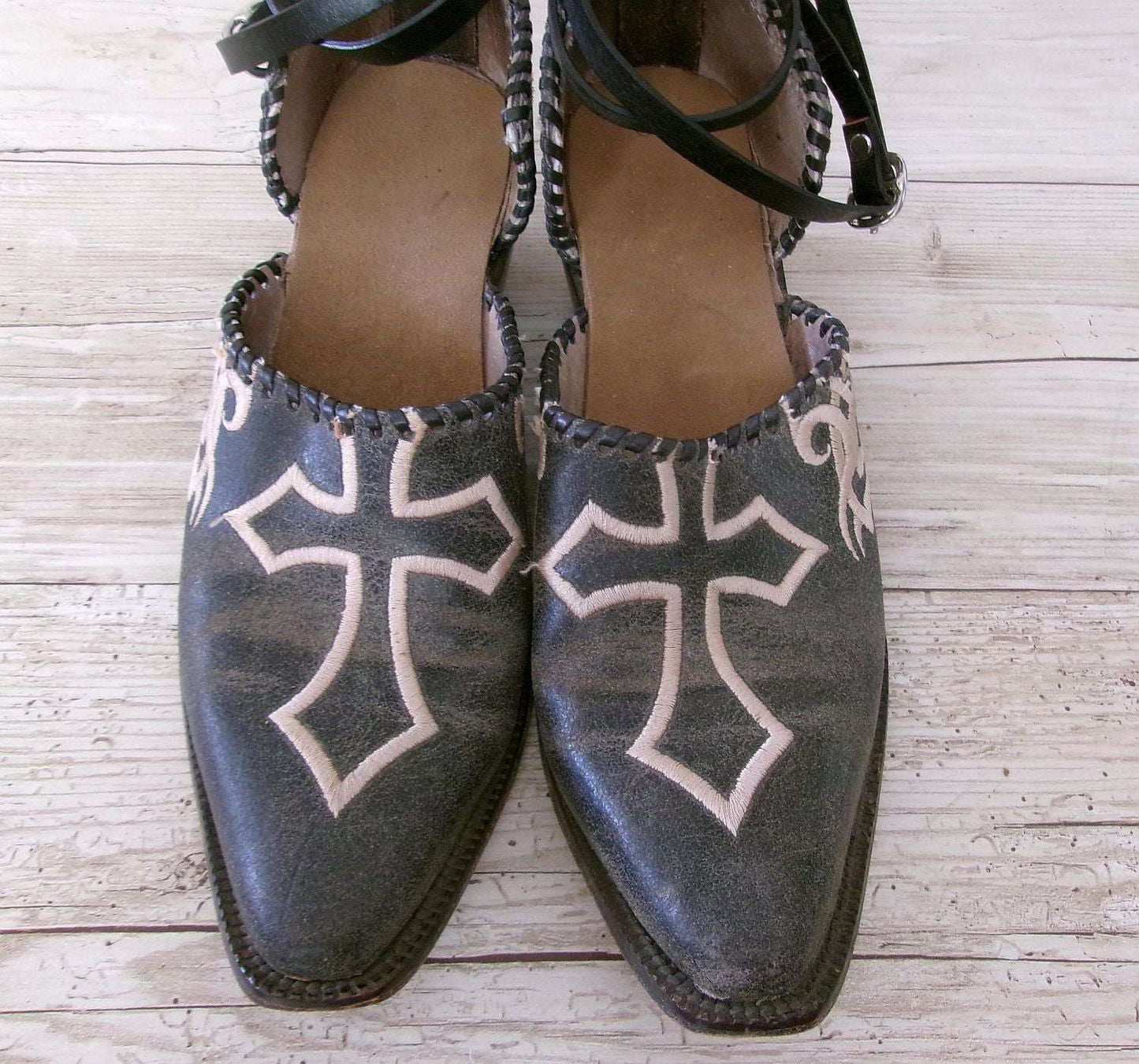Cowgirl Boot Mules (Size 8-8.5) #mu09 handcrafted from cowboy boots. Shop  at ChrisThompsonBags.com and buy the best ["Cross","mules","Size 8-8.5"] at Chris Thompson Bags.