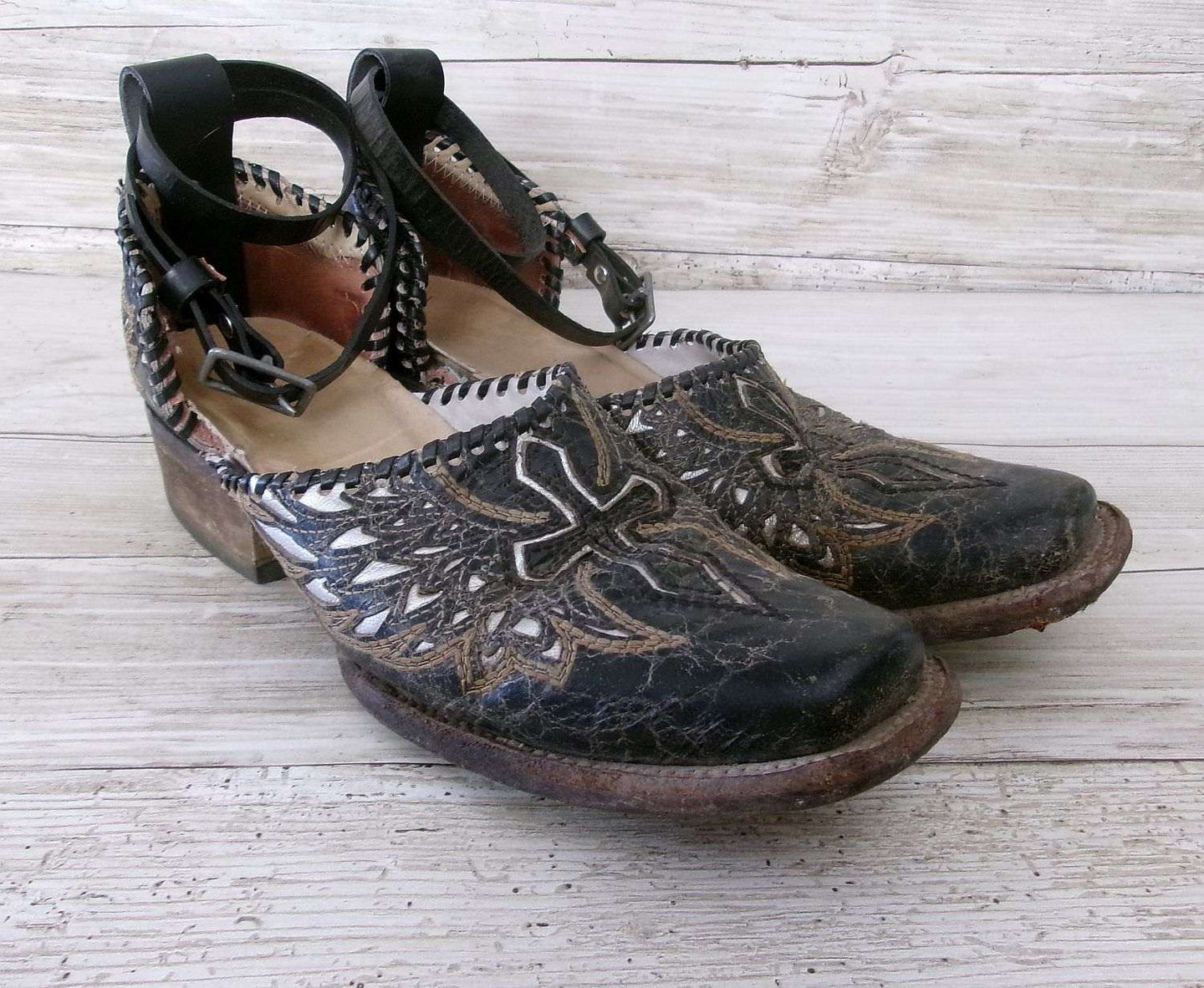 Cowgirl Boot Mules (Size 8-8.5) #mu11 handcrafted from cowboy boots. Shop  at ChrisThompsonBags.com and buy the best ["Cross","mules","Size 8-8.5"] at Chris Thompson Bags.