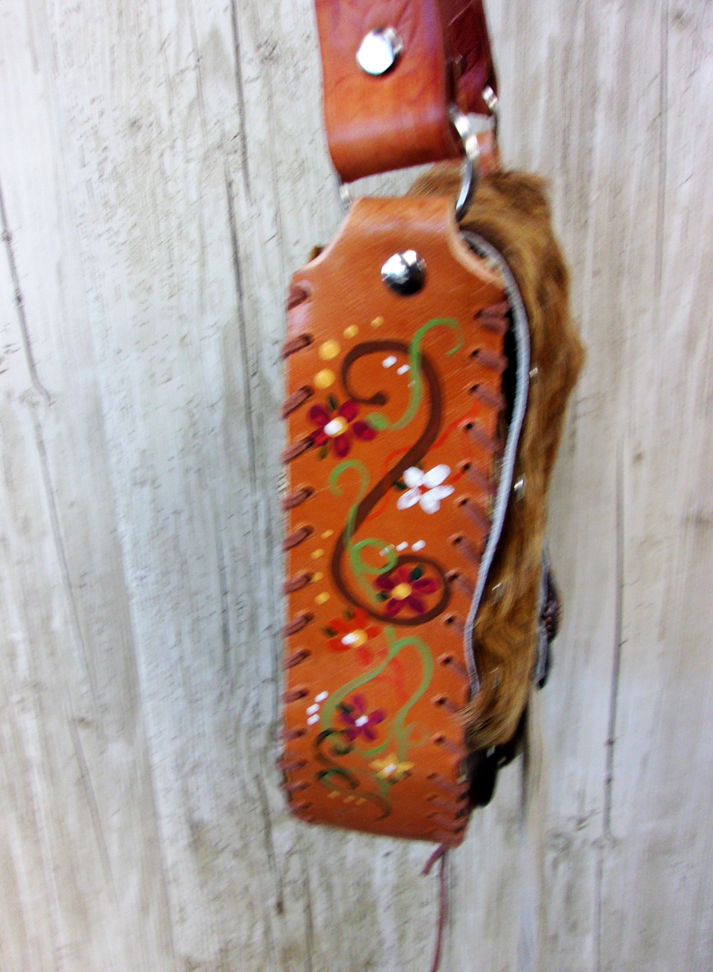 Hand-Painted Boho Bag P04 handcrafted from cowboy boots. Shop Handbags at ChrisThompsonBags.com and buy the best boho purse, boot purse, boot top purse, Country Chic, country fashion, cowboy boot lover, cowboy boot purse, cowboy boot purses, Cowgirl Chic, cowgirl gift, cowgirl hippie bag, cowgirl style, cowhide purse, hair on hide purse, purse with fringe, unique gift for her at Chris Thompson Bags.