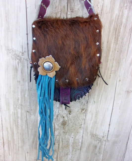 Hand-Painted Boho Bag P05 handcrafted from cowboy boots. Shop Handbags at ChrisThompsonBags.com and buy the best ["Crossbody","fringe","Hide","Painted","Small"] at Chris Thompson Bags.