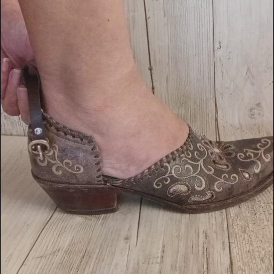 handcrafted mules made from upcycled cowboy boots