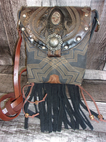 Small Cowboy Boot Purse with Fringe sm150 handcrafted from cowboy boots. Shop all unique leather western handbags, purses and totes at Chris Thompson Bags