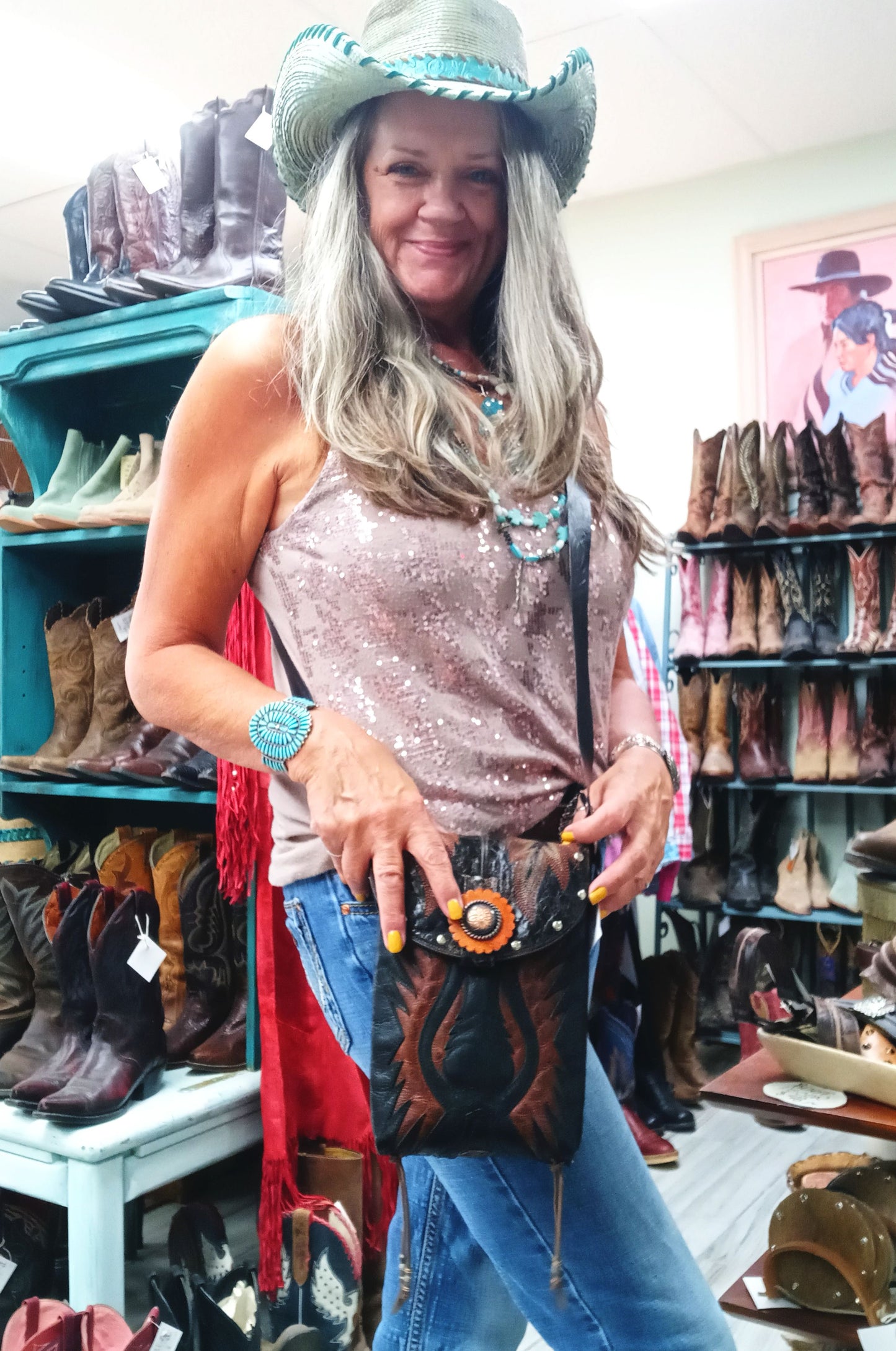 Small Concealed Carry Purse CB112 handcrafted from cowboy boots. Shop Handbags at ChrisThompsonBags.com and buy the best 2nd amendment, conceal carry purse, concealed carry, concealed for her, concealedcarry purse, cowboy boot purse, cowgirl concealed, handgun bag, leather conceal bag, unique concealed, western conceal, western concealed at Chris Thompson Bags.