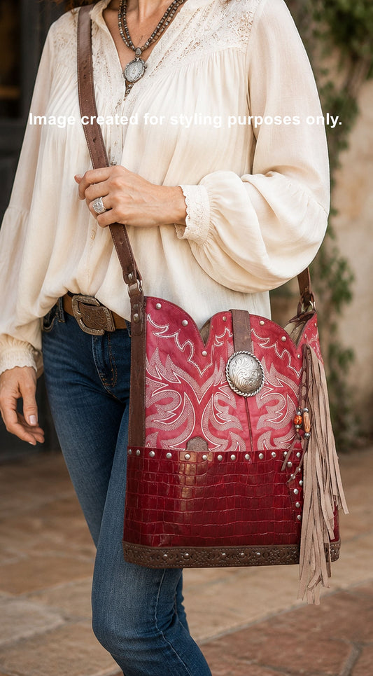 Top Shelf Cowboy Boot Purse with Fringe TS311