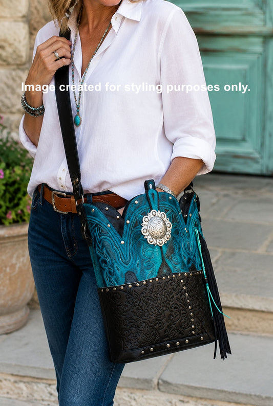 Top Shelf Cowboy Boot Purse with Fringe TS312